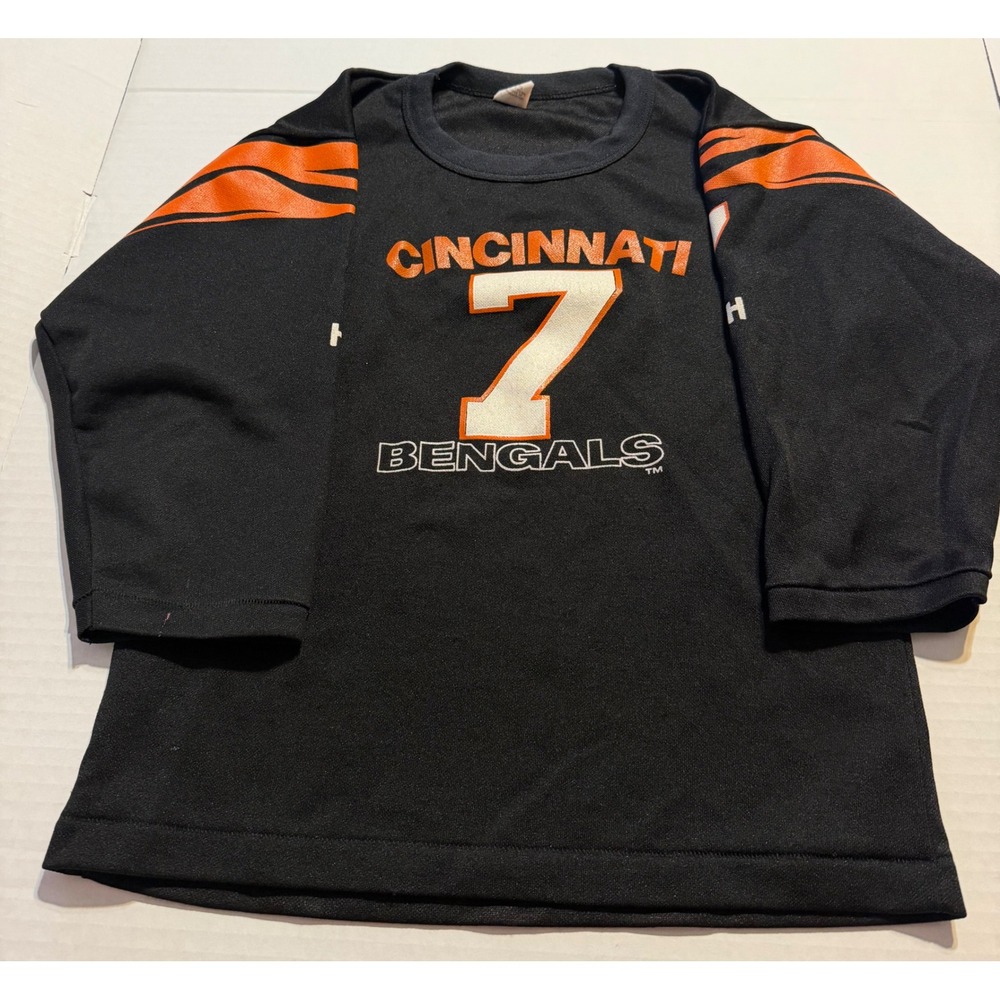 Vintage Hutch Cincinnati Bengals Jersey Kids Medium Black Orange Number 7 USA
